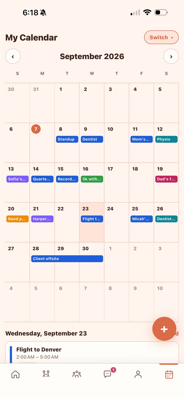 Calendar with group and friends events