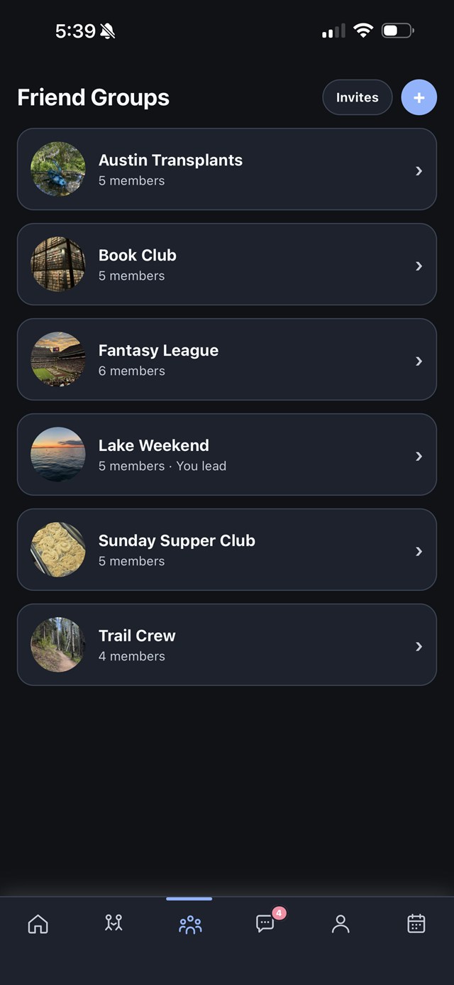 Friend Group with its own feed, chat and calendar