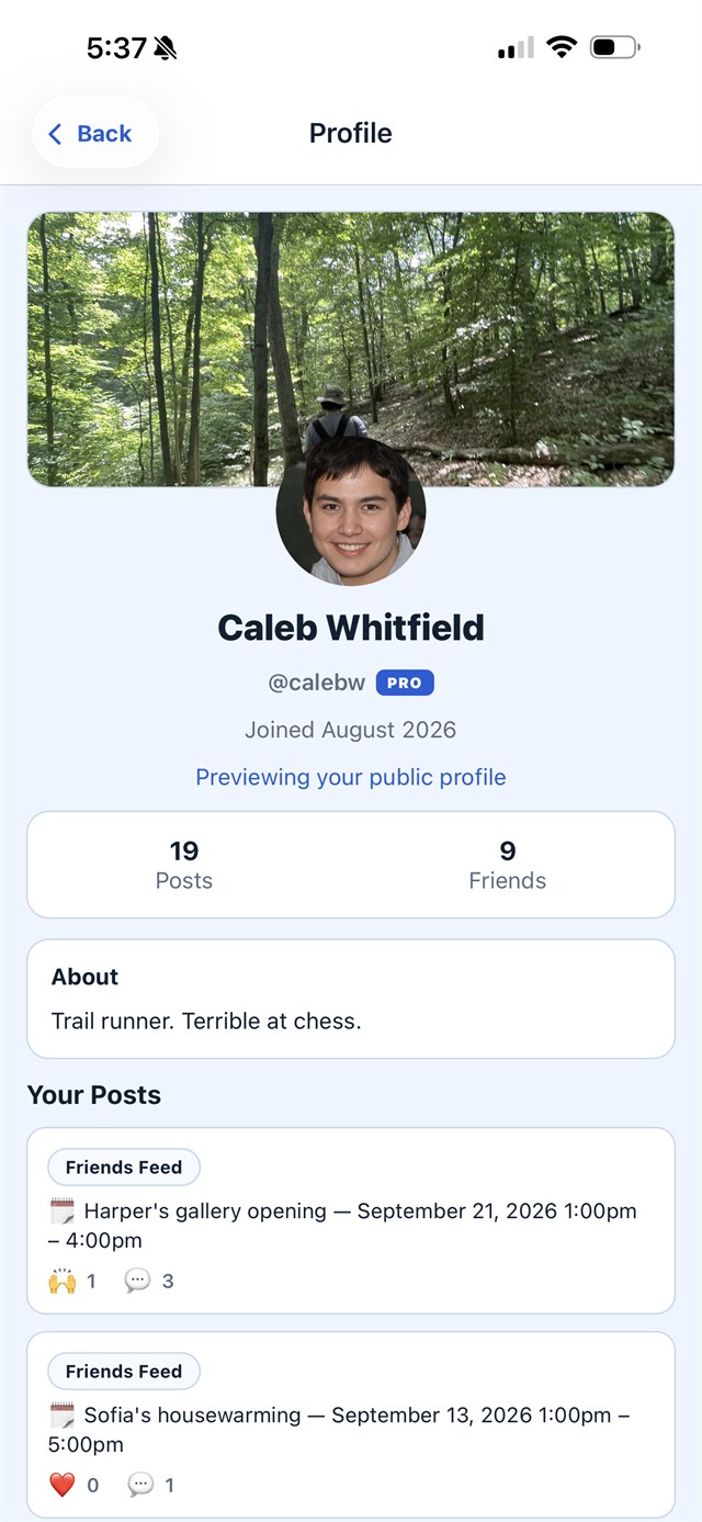 FRiENDS profile screen